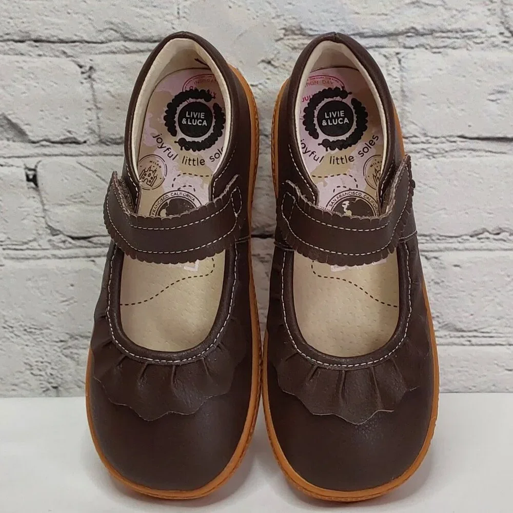 LIVIE & LUCA 'RUCHE CLASSIC' PEBBLED LEATHER MARY-JANE SHOES RICH~MOCHA NEW - Picture 9 of 16